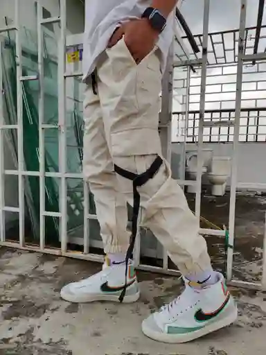 Pantalón Cargo Jogger Drill Bolsillos Hombre Urbano Moda Beige 🧸