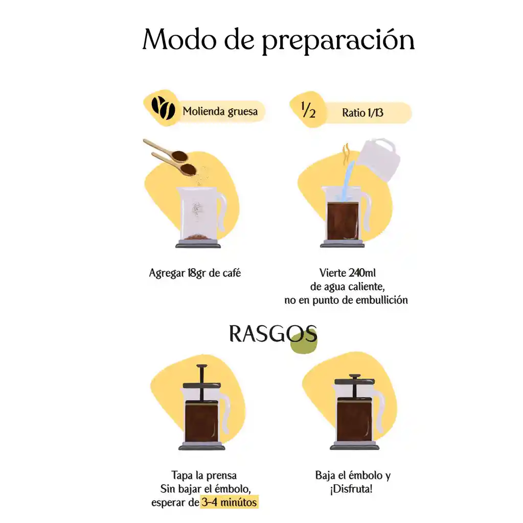 Cafetera Prensa Francesa Rasgos 800ml Negra