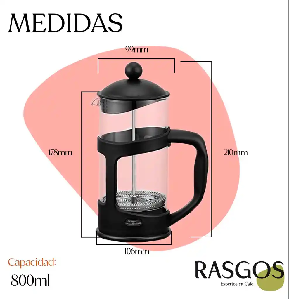 Cafetera Prensa Francesa Rasgos 800ml Negra