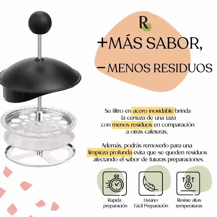 Cafetera Prensa Francesa Rasgos 800ml Negra
