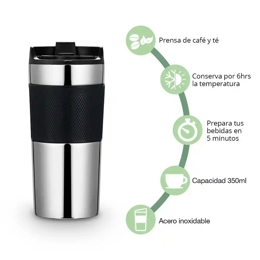 Termo Prensa Cafetera 350ml Para Viaje Plata