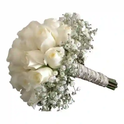Bouquet De 12 Rosas Blancas Y Follaje Blanco.