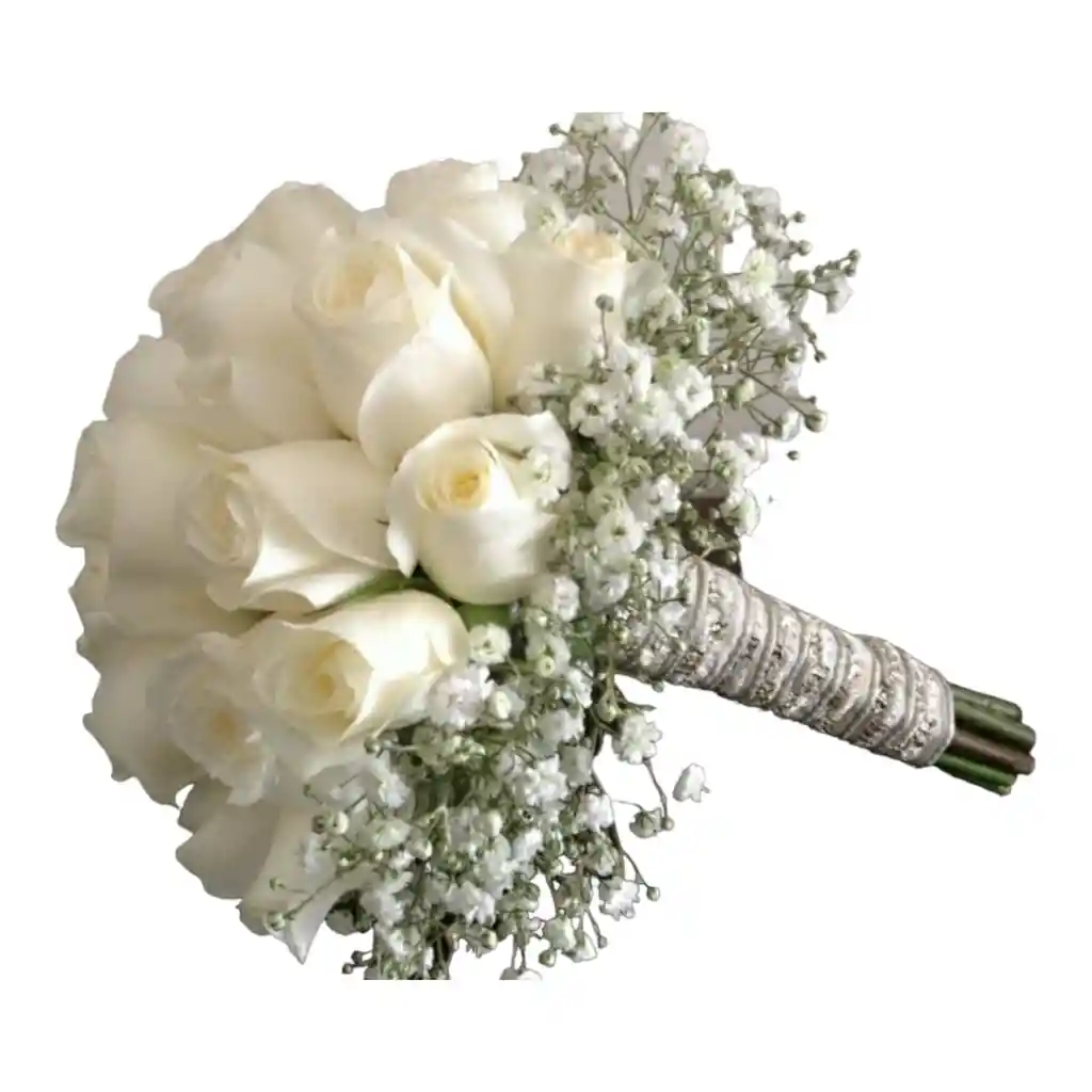 Bouquet De 12 Rosas Blancas Y Follaje Blanco.