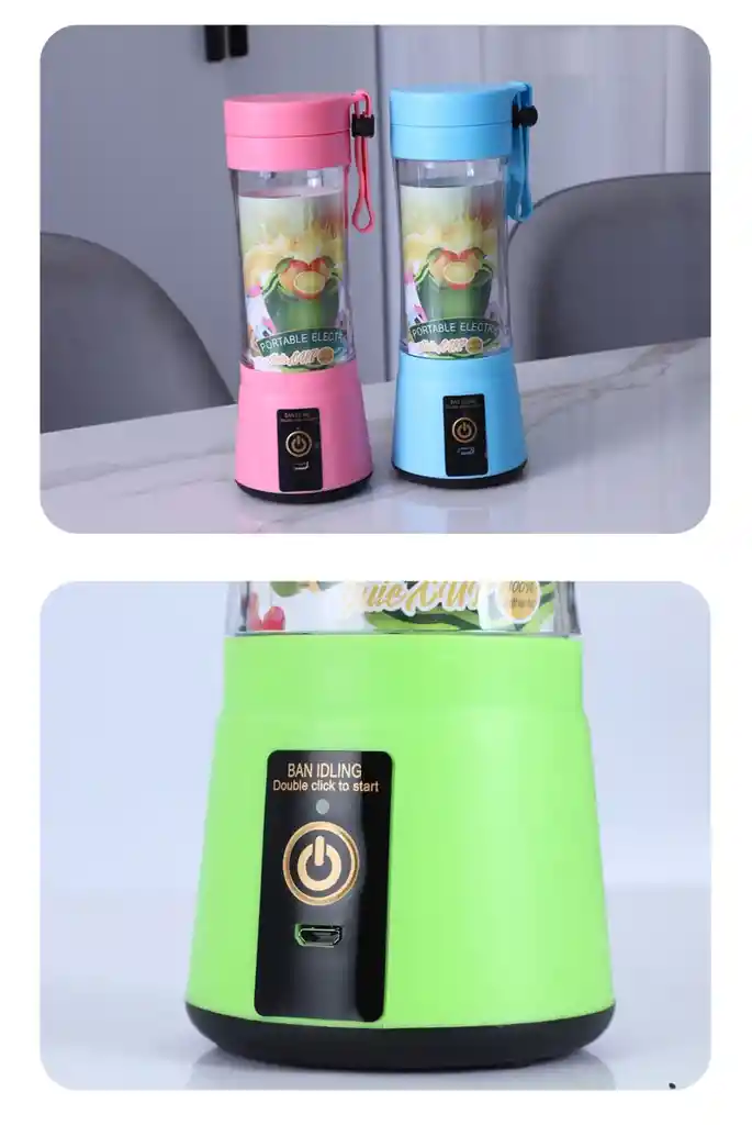 Licuadora Personal Portátil Recargable Y Powerbank Usb 6 Cuchillas Para Jugos Y Bebidas Rosado