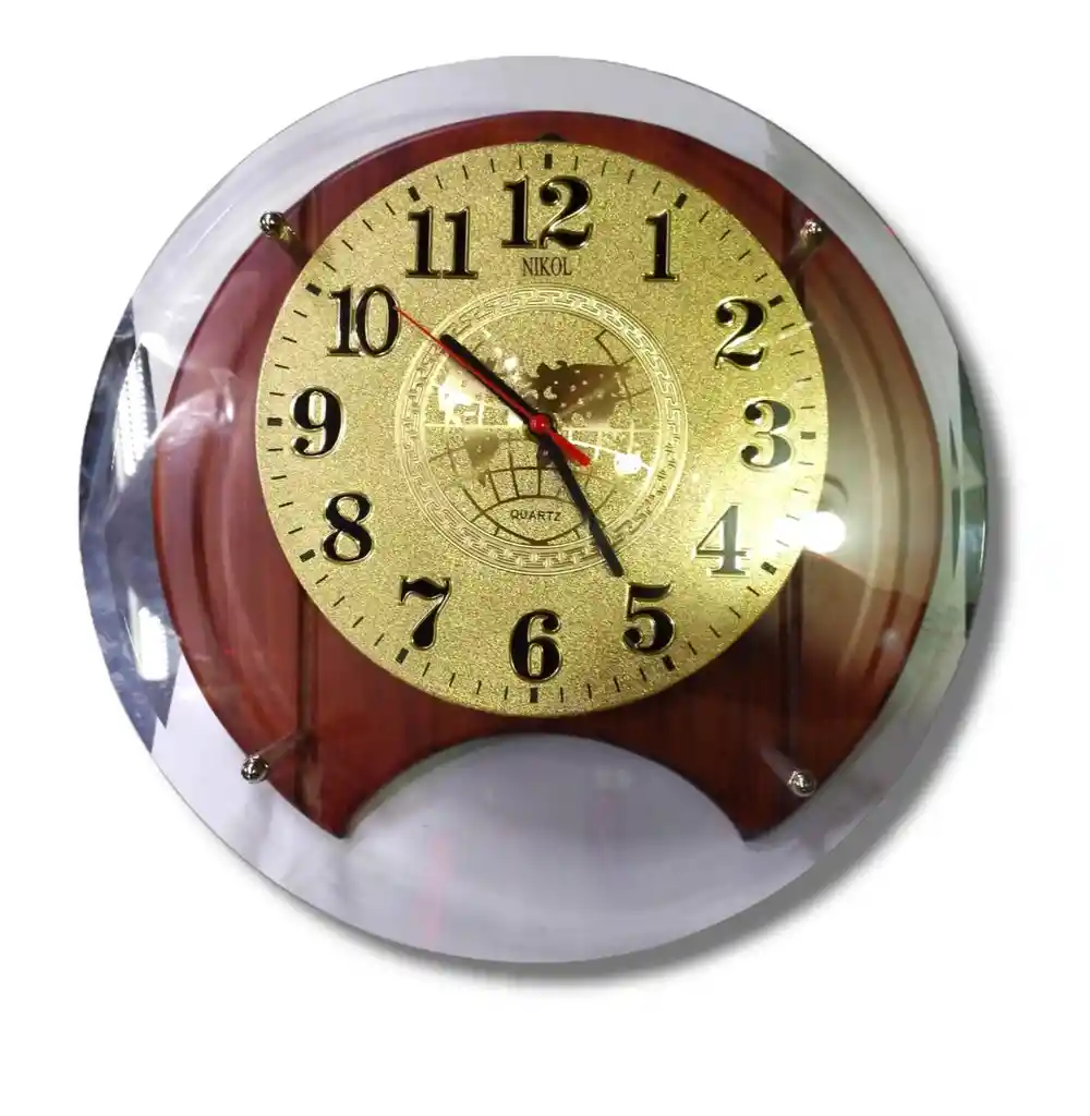 Reloj De Pared Nikol Quartz Vidrio Y Madera