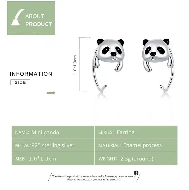 Aretes Elegantes Para Mujer Oso Panda En Plata 925