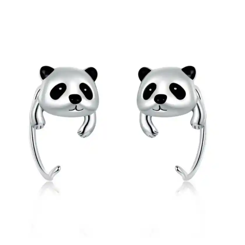 Aretes Elegantes Para Mujer Oso Panda En Plata 925