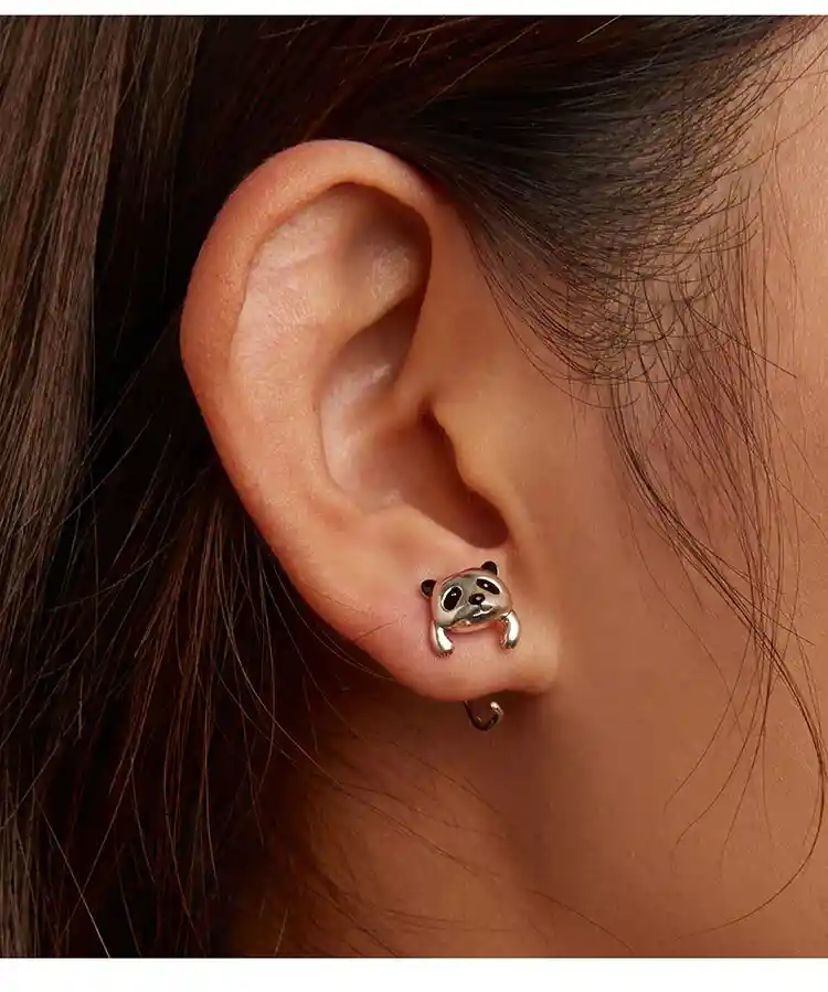 Aretes Elegantes Para Mujer Oso Panda En Plata 925