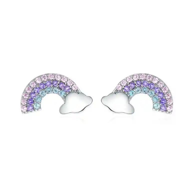 Aretes Pendientes Para Mujer Niña Arco Iris En Plata 925