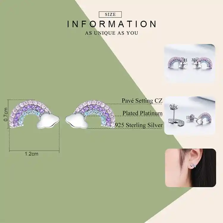 Aretes Pendientes Para Mujer Niña Arco Iris En Plata 925