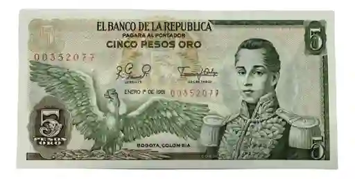 Billete 5 Pesos Oro 1980 Colombia