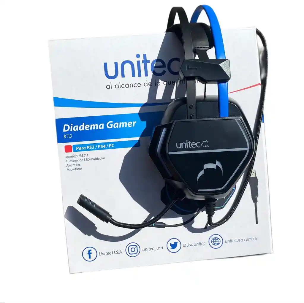 Diadema Gamer Unitec K13, Usb 7.1 Virtual Ps3/ps4/pc Luz Led