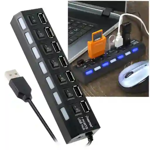 Multipuertos Usb 2.0 Interruptor Individual Led 7 Puertos Hub