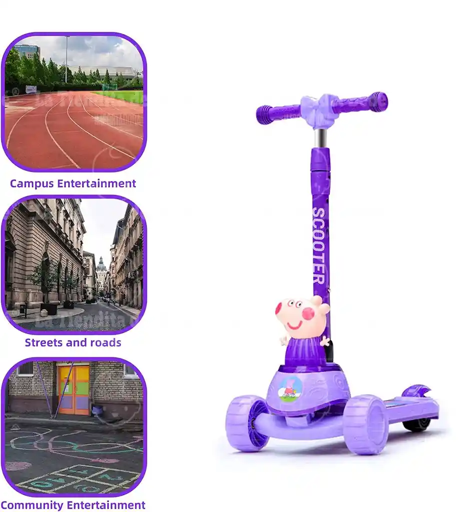 Monopatín Scooter Patineta Tripatin Bebes Niños Niñas Luces Peppa Pig Morada Disney