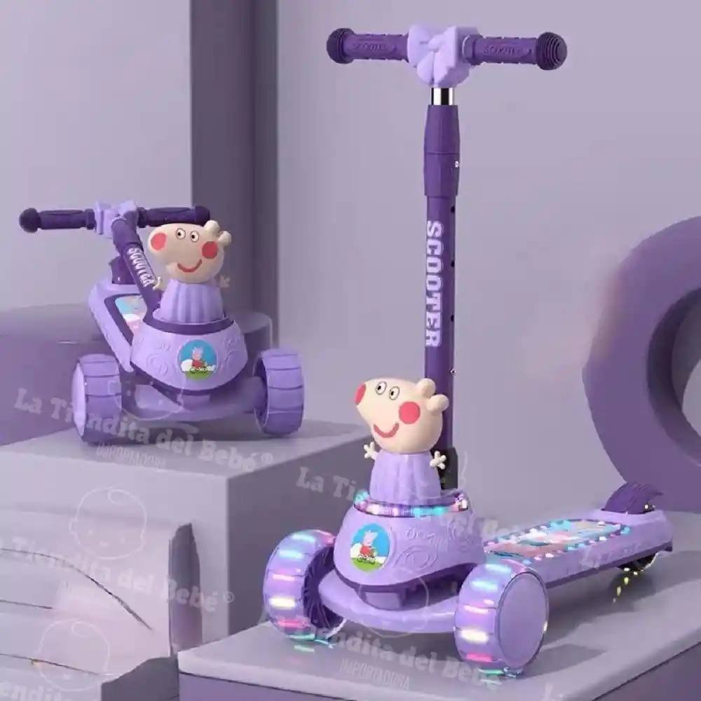 Monopatín Scooter Patineta Tripatin Bebes Niños Niñas Luces Peppa Pig Morada Disney