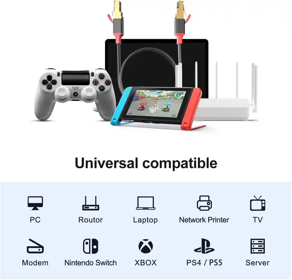 Cable De Red Cat-8 Ethernet Internet Ps5 Xbox Pc 1.8m