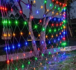 Luces De Navidad Malla Luz Multicolor 2mx2m 160 Bombillos Cable Siliconado Decoracion Adorno