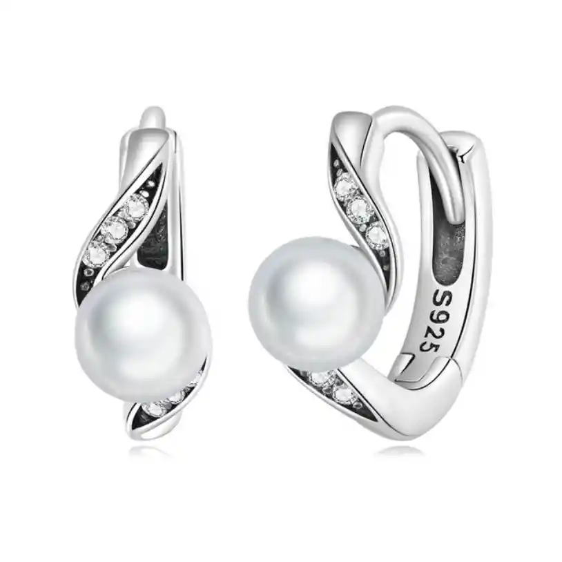 Aretes Aros Elegantes Con Perla Para Mujer En Plata 925