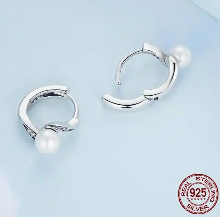 Aretes Aros Elegantes Con Perla Para Mujer En Plata 925