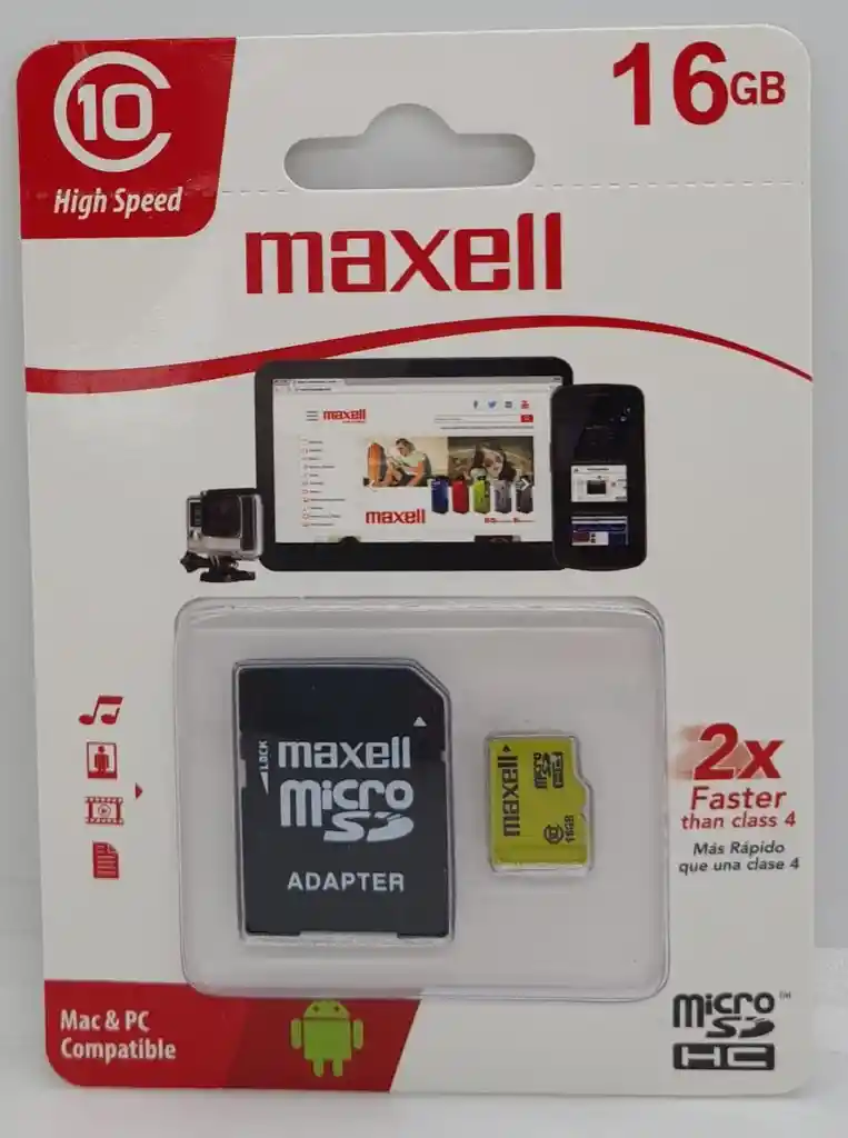 Memoria Microsd Sdhc Cl10 Con Adaptador Sd 16gb Maxell
