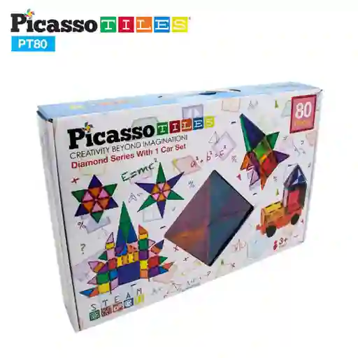 Picasso Tiles Juego De Construcción De 80 Piezas De Azulejos Magnéticos Con 1 Base De Coche