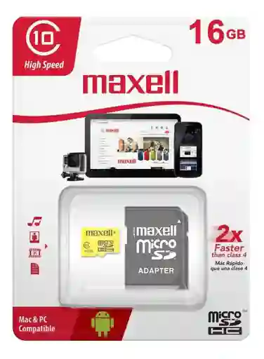 Memoria Microsd Sdhc Cl10 Con Adaptador Sd 16gb Maxell