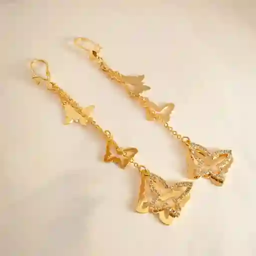 Aretes Largos Mariposa Vuela Alto - Baño Oro 18k