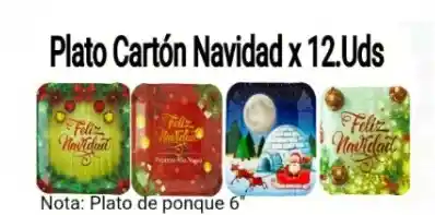 Plato Cartón Para Pastel X 12 Unidades Navideño