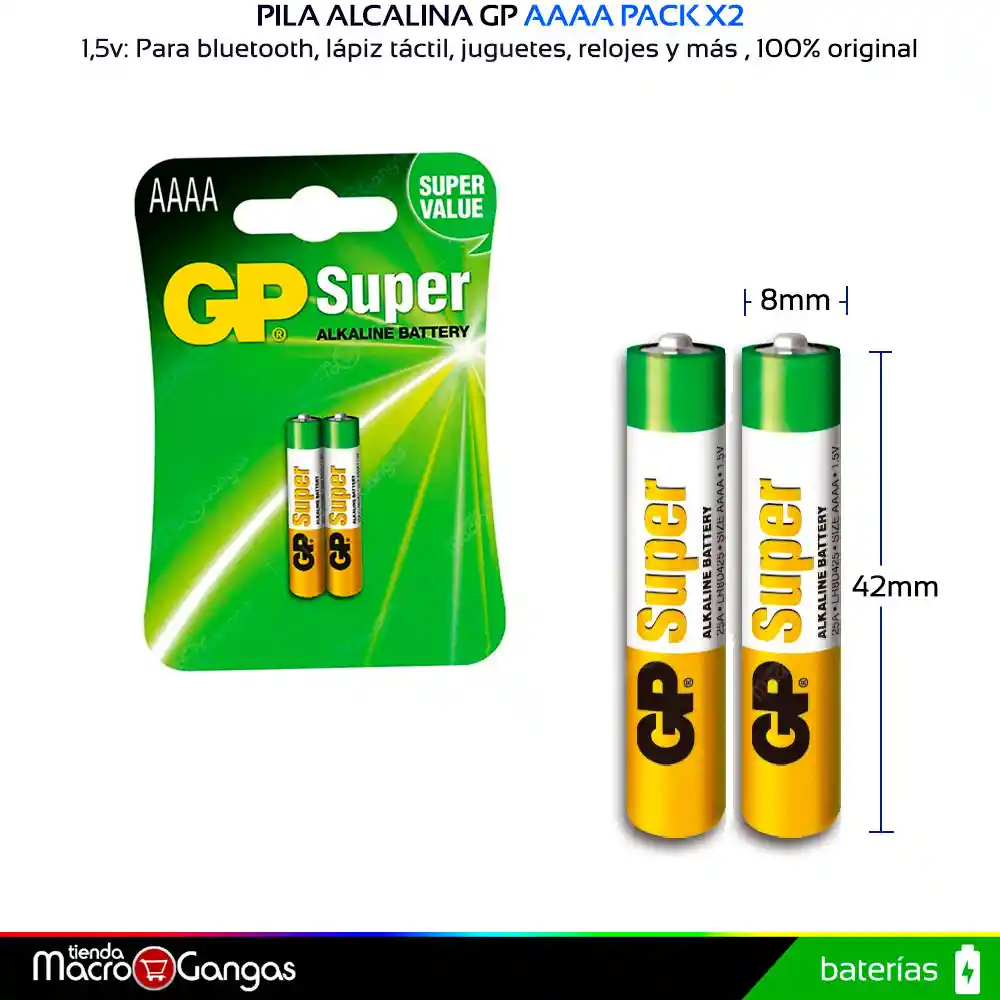 Pila Batería Gp Aaaa 1,5v 4a Original, Pack X 2