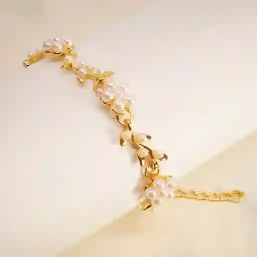Pulsera Margarita Floral Perlas - Baño Oro 18k