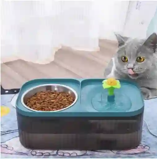 Comedero Doble Con Fuente De Agua Para Mascotas