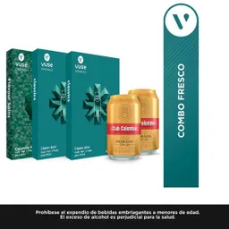 Vuse Combo Capsulacucumber Fizz Vpro 34 Mg/Ml + Capsulaclassic Mint Vpro 34 Mg/Ml + 2 Cerveza Club Colombia Dorada Lata 330 Ml