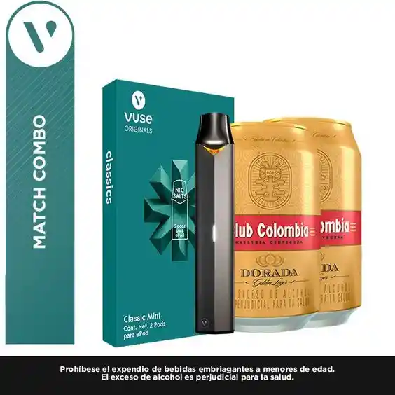Vuse Combo Dispositivoepod2 Device Graphite + Capsulaclassic Mint Vpro 18 Mg/Ml + 2 Cerveza Club Colombia Dorada Lata 330 Ml