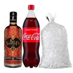 Combo Ron Santa Fe Añejo 750 Ml + Gaseosa Coca Cola 1.5lt Original + Hielo X 2 Kgs