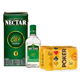 Aguardiente Nectar Comboverde Litro +Verde 375 + Six Pack Poker Lata 330