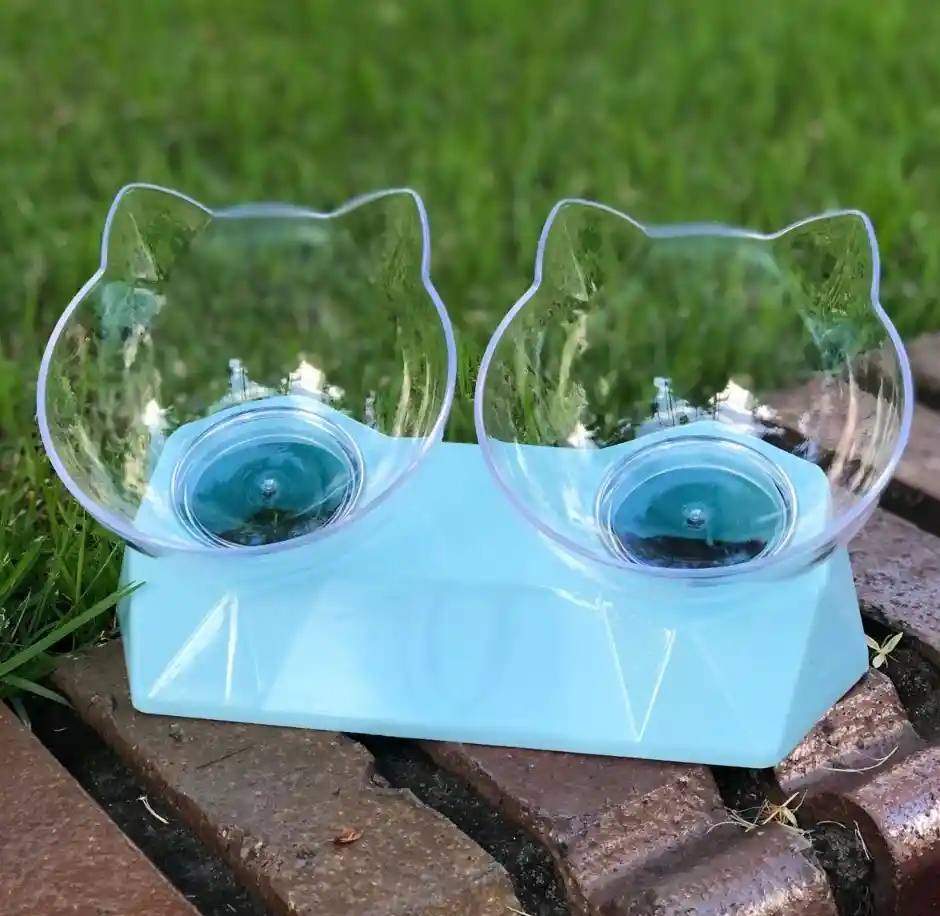 Comedero Elevado Doble Para Gato-cara De Gato
