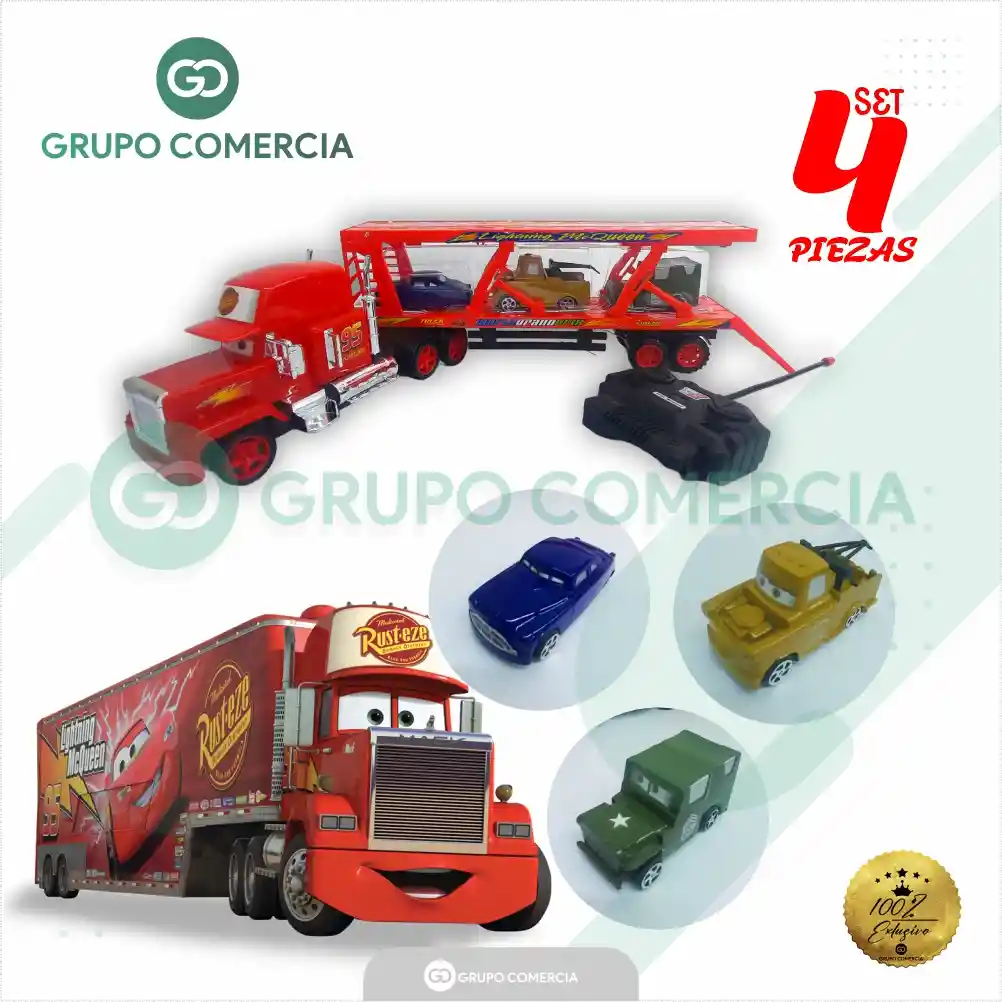 Tracto Mula Control Remoto Rayo Mcquen Cars Con Carritos