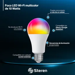 Steren Foco Led Rgb Controlado Por Wi-fi Luz Fría De 7w