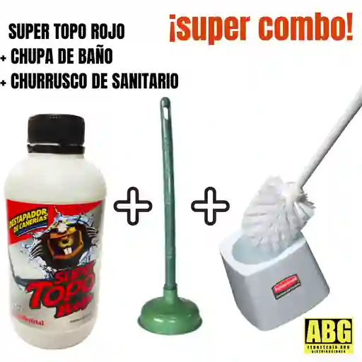 ¡¡super Combo!! Destapacañerias Super Topo + Chupa + Churrusco De Sanitario.