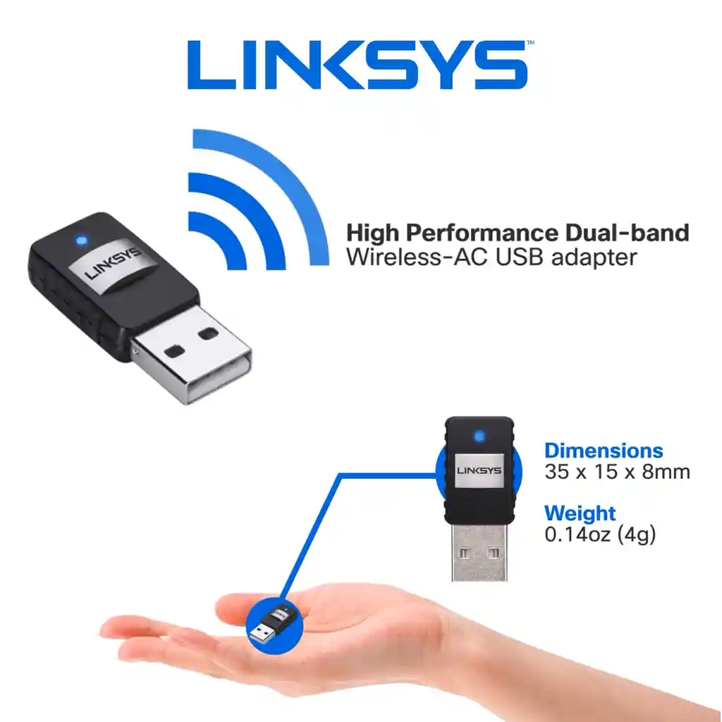 Mini Adaptador Wifi Dual Band Usb, Linksys Ae6000