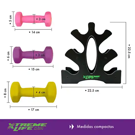 Kit Mancuernas Ejercicio Neopreno Par 2lb 3lb 5lb Rack