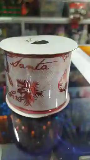 Cinta Ancha De Navidad Blanca Con Orillo Roja Y Letras De Navidad De 6cm