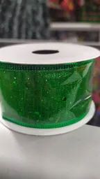 Cinta Ancha De Navidad Verde Con Orillo Verde Y Pepitas Verde De 4cm