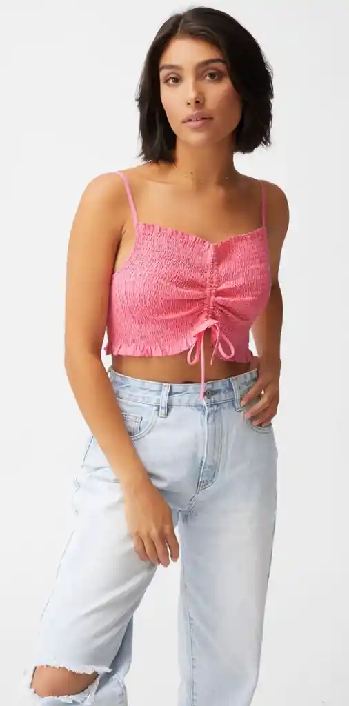 Cotton On Crop Top Rosado Corrugado