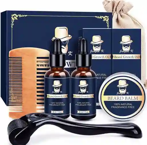 Kit Crecimiento Barba Rodillo Derma Aceite Balsamos Peine