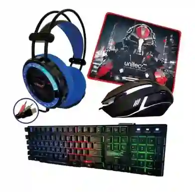 Combo Gamer Unitec - Teclado, Mouse, Pad Mouse Y Diadema