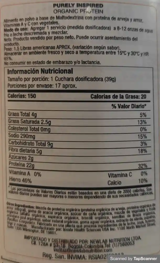 Organic Protein- Vegan-vainilla- 1.5 Lbs