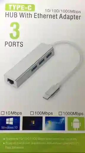 Convertidor Usb Tipo C Con 3 Puertos Usb + 1 Ethernet