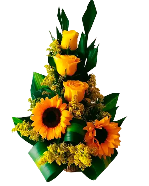 Canasta Girasoles Y Rosas Amarillas