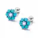 Aretes Flor Con Turquesas Para Mujer Fabricado En Plata 925